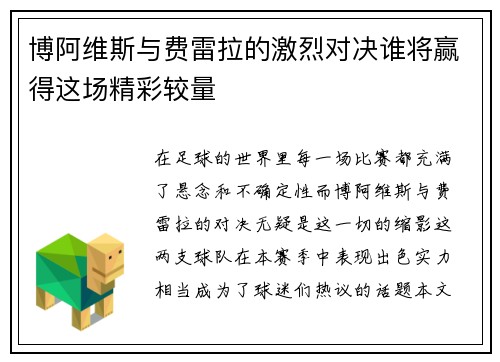 博阿维斯与费雷拉的激烈对决谁将赢得这场精彩较量