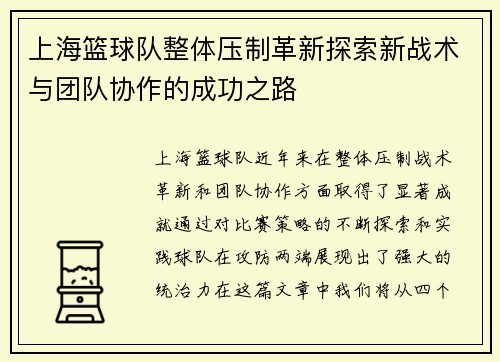 上海篮球队整体压制革新探索新战术与团队协作的成功之路